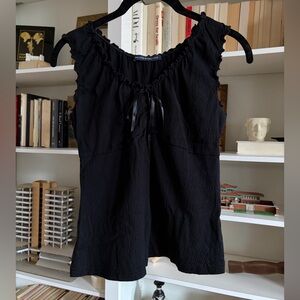 Brandy Melville Black Ruffle Bow Textured Tank Top